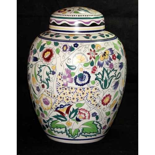 15 - Poole Pottery: Large lidded ginger jar in the SK (Persian Deer) pattern decorated by Carolyn Beckwit... 