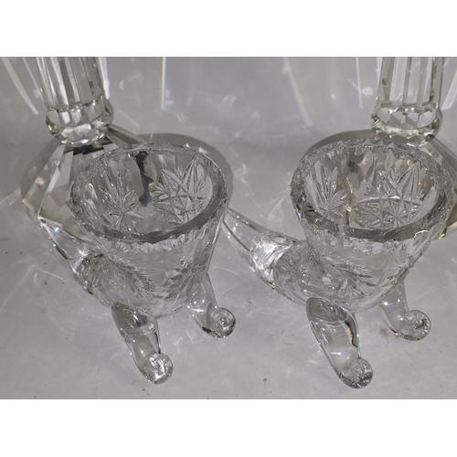23 - A Large pair of Shannon four arm crystal glass candelabras each 36cm tall together with a pair of cr... 