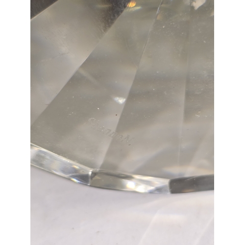 23 - A Large pair of Shannon four arm crystal glass candelabras each 36cm tall together with a pair of cr... 
