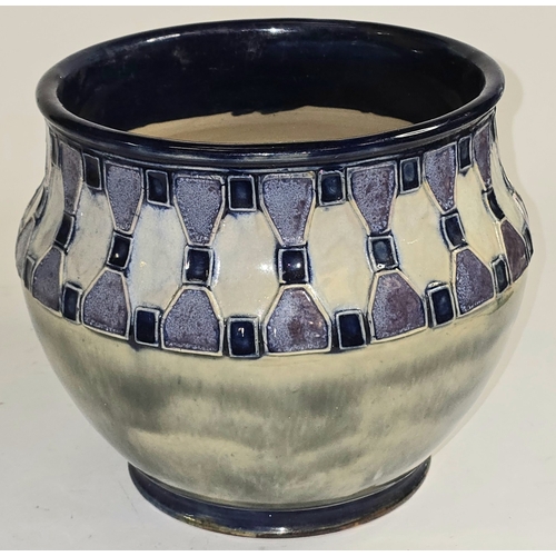 25 - A Royal Doulton 7935 Art Nouveau jardiniere. Features stylized geometric pattern with hues of cream,... 