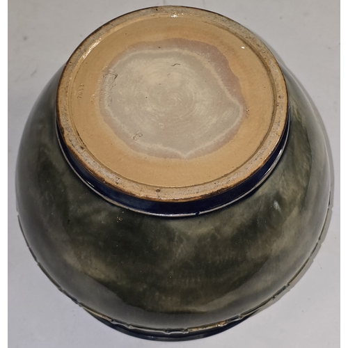 25 - A Royal Doulton 7935 Art Nouveau jardiniere. Features stylized geometric pattern with hues of cream,... 