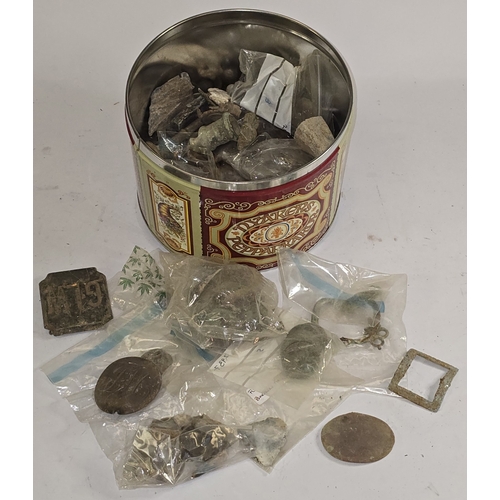 36 - A tin containing a large collection of salvage/metal detecting finds to include some coins. Good lot... 