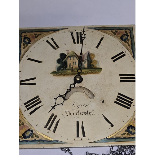 37 - Antique longcase clock hand painted dial and movement with local 
