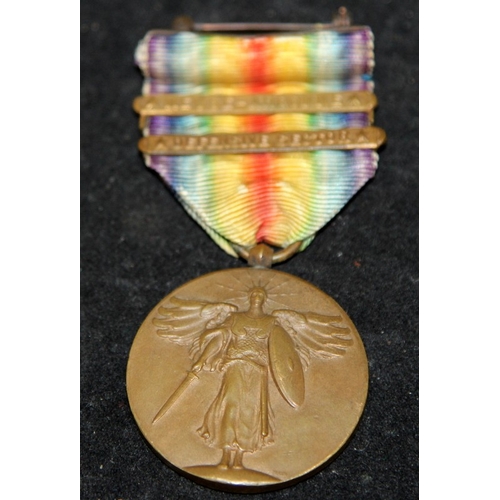 69 - US Army WWI Victory Medal c/w Meuse-Argonne and Defensive Sector clasps.