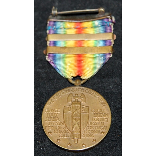 69 - US Army WWI Victory Medal c/w Meuse-Argonne and Defensive Sector clasps.