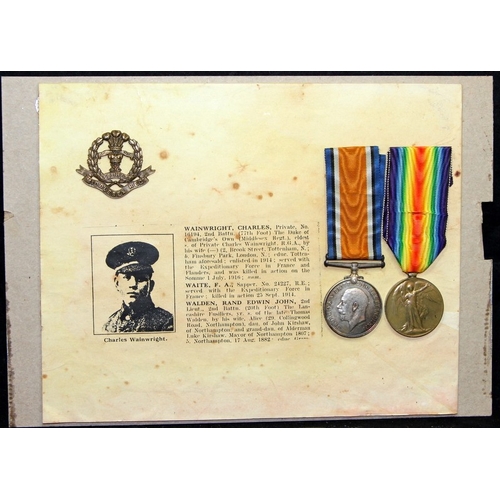 72 - WWI medal pair, 16194 Charles Wainwright - Middlesex regiment. KIA first day of The Somme 1st July 1... 
