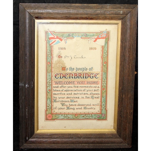 73 - WWI era Indian Army official commemoration scroll issued to a soldier of the Royal Sussex Regiment. ... 