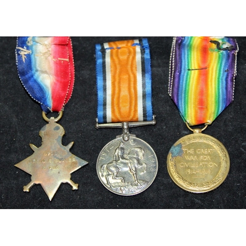 77 - WWI medal trio 1914-45 Star Pte Butler Royal Fusiliers.