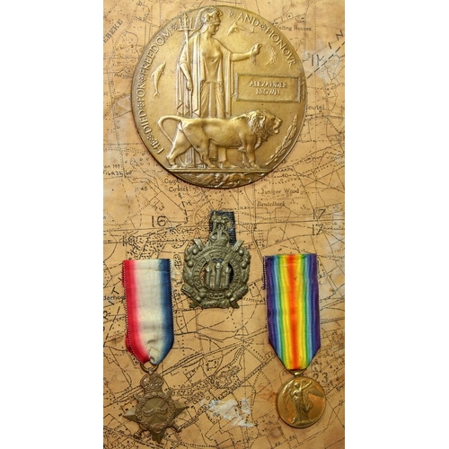 92 - WWI KIA Medal Pair (missing War Medal) and Death Plaque / Penny For Alexander Brown, Kings Own Scott... 