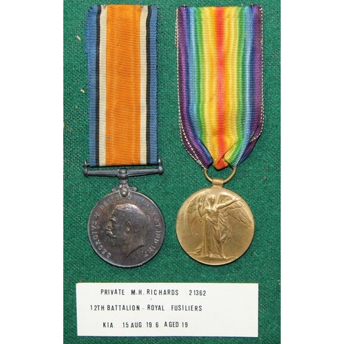 93 - Extremely poignant WWI medal groups. Young brothers KIA less than three weeks apart, Private FW Rich... 