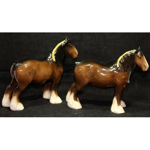 10 - A pair of large Beswick shire horses, 22cms tall c/w a small Beswick dapple grey foal and two Beswic... 