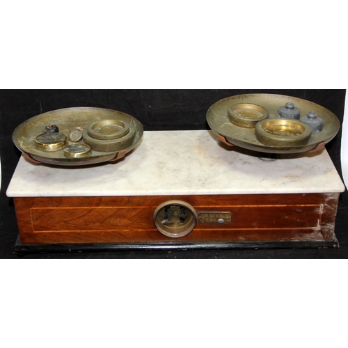 2 - Vintage apothecary balance scales c/w a quantity of weights. 46.5cms across