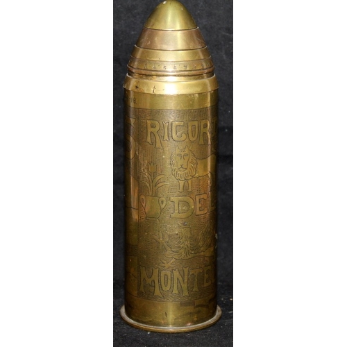 133 - Super quality WWI trench art Villar Perosa shell case, created in the Italian theatre of war and dat... 