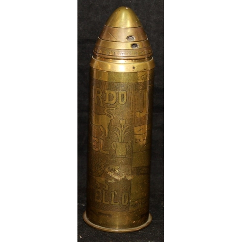 133 - Super quality WWI trench art Villar Perosa shell case, created in the Italian theatre of war and dat... 