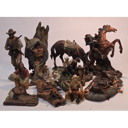 154 - A collection of modern resin Cowboy and Indian figurines.