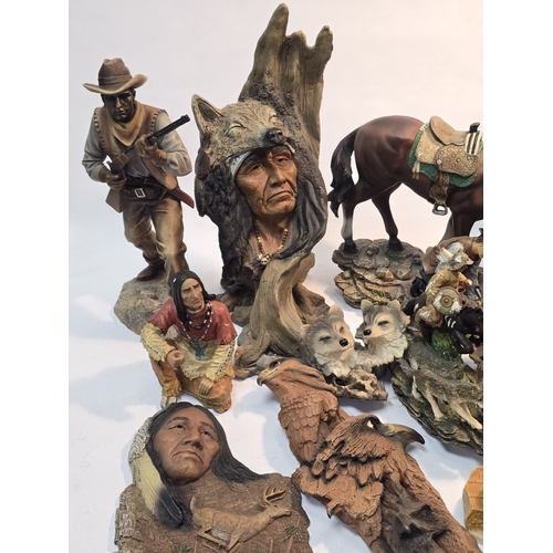 154 - A collection of modern resin Cowboy and Indian figurines.