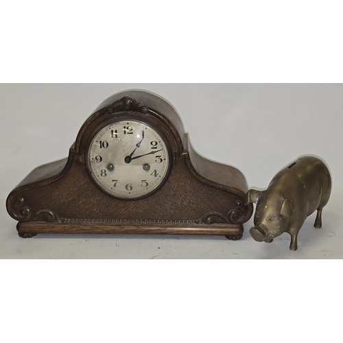 19 - A vintage Napoleon Hat striking mantel clock c/w pendulum and key in working order together with a v... 