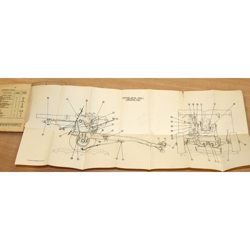 146 - WWII era woolen khaki RP arm band. 1941 Gun drill for 25-PR Mk II gun pocket book, c/w fold out draw... 