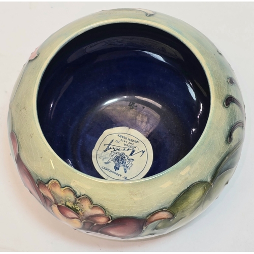 1 - A vintage Moorcroft Pottery Squat Bowl Vase in the Clematis Pattern. 9cm tall. In good condition thr... 