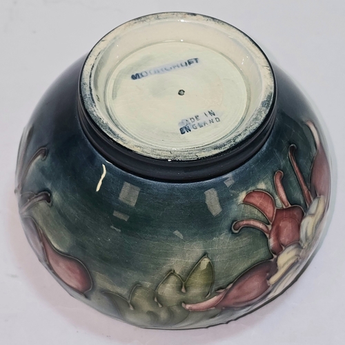 1 - A vintage Moorcroft Pottery Squat Bowl Vase in the Clematis Pattern. 9cm tall. In good condition thr... 