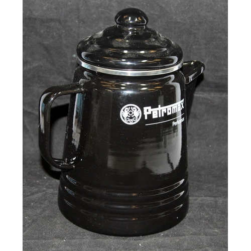 23 - Petromax 1.3L black enamel percolator. Suitable all stove types and open fires. Unused in a tatty bo... 