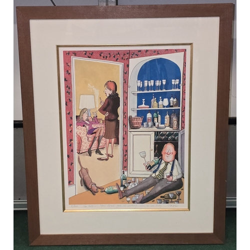 15 - A large framed and glazed Oliver Preston humorous limited edition 005/600 print 