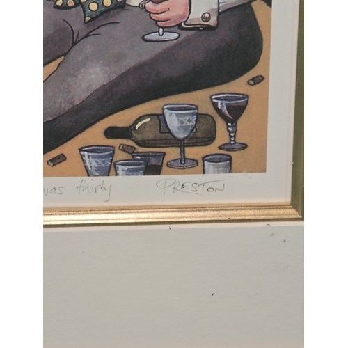 15 - A large framed and glazed Oliver Preston humorous limited edition 005/600 print 