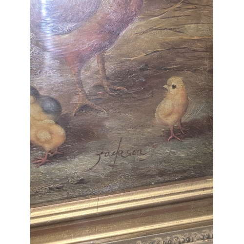 18 - Arthur Jackson (1885/1890-1910): Quality antique Victorian oil on board painting depicting a farmyar... 