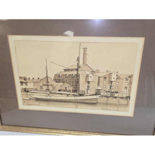22 - Two framed local pictures to include a Pen and Watercolour drawing of Poole Harbour by Daphne Roscoe... 