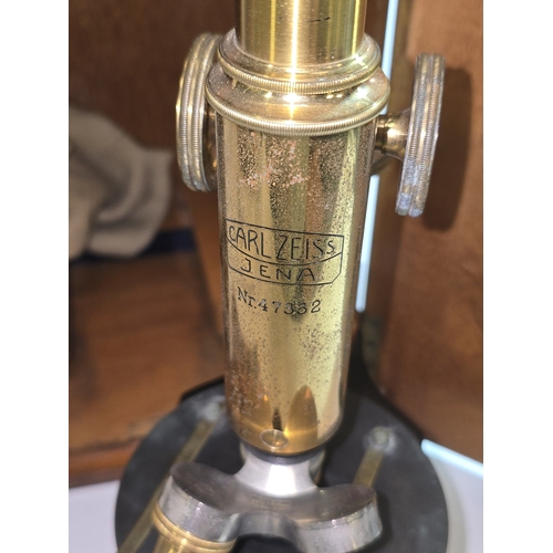 5 - An antique Victorian Carl Zeiss, Jena No. 47332 microscope. Includes some original lenses in origina... 