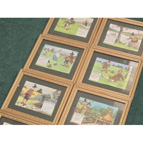 55 - A set of nine gilt framed and glazed vintage Charles Crombie 