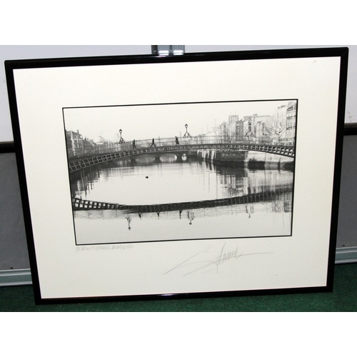 12 - Giles Norman - Irish photographer framed B&W photograph 'Ha'Penny Bridge, Dublin 88'. Titled and sig... 