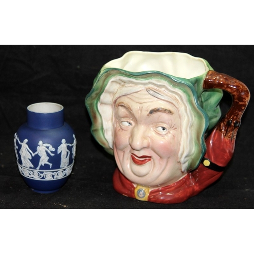 9 - Antique Cobalt Blue Wedgwood Jasperware small baluster vase with Dancing Hours decoration 11cms tall... 