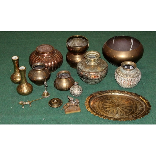 43 - A collection of copper and brass vessels and ornaments