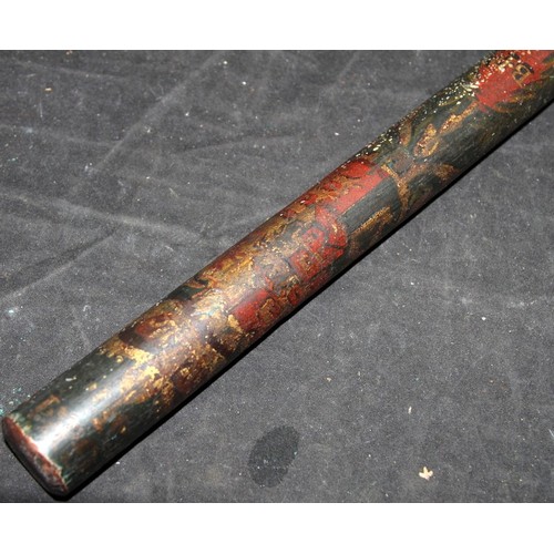 32 - 19th Century police truncheon with worm painted decoration c/w a pair of 19th century iron cufflinks... 