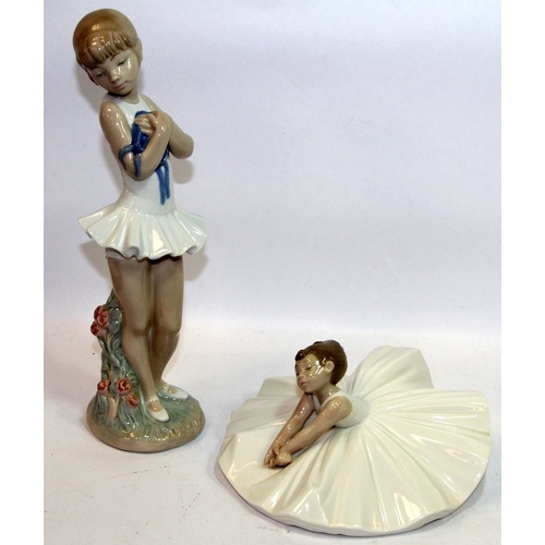 15 - A collection of 1 Lladro and 6 Nao figures of young girls, the largest being 29cms tall