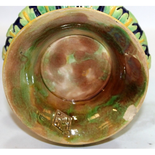 2 - Antique George Jones Majolica pitcher/stein with fox/rabbit and dog/quail panels and fox finial.  Mo... 