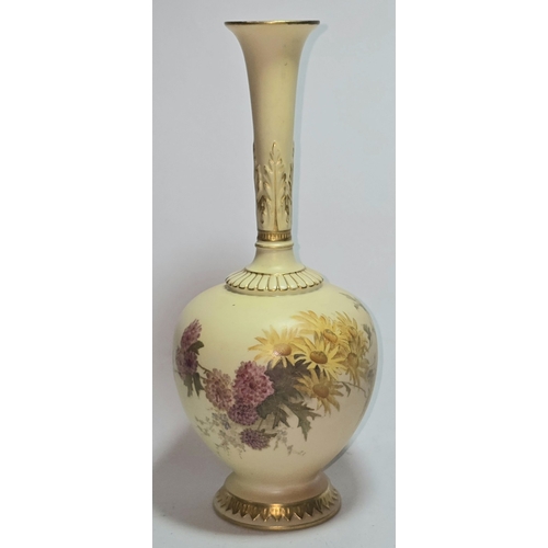1A - Antique Royal Worcester 1661 blush ivory porcelain bud vase with makers marks to base. 24cm tall.