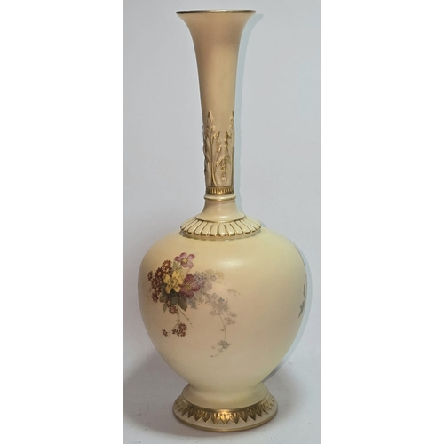 1A - Antique Royal Worcester 1661 blush ivory porcelain bud vase with makers marks to base. 24cm tall.
