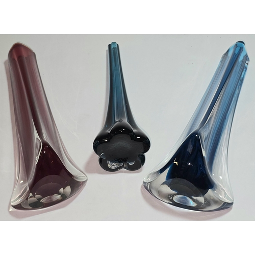 11 - Two vintage 1960's Whitefriars Glass Tricorn vases in Kingfisher Blue and Ruby Red together with an ... 