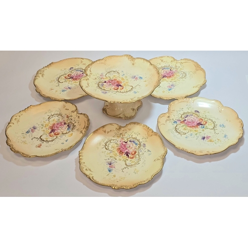 3 - Royal Bonn Germany collection of antique blush ivory porcelain to include a Tazza and five 9.5