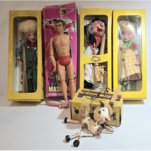 44 - A 1970's Kenner Maskatron Six Million Dollar Man boxed figure (a/f) together with four boxed vintage... 