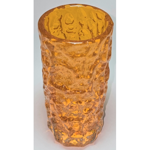 9 - Geoffrey Baxter for Whitefriars vintage Tangerine cylindrical bark effect glass vase 19cm tall.
