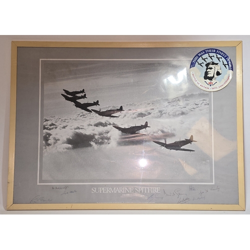 14 - A framed Supermarine Spitfire (1936-1986) No. 92 Squadron poster with associated signatures 59x43cm.