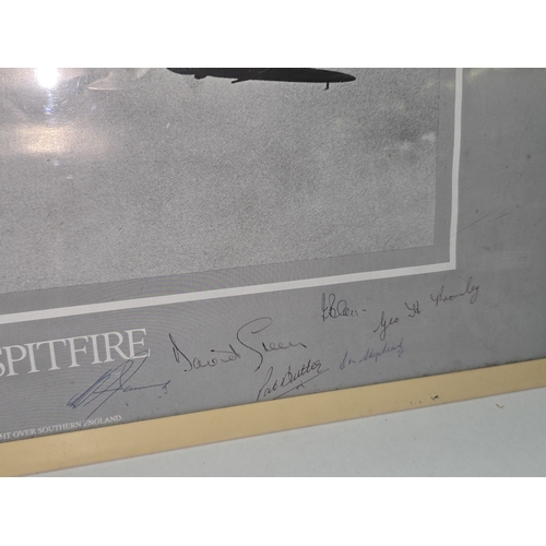14 - A framed Supermarine Spitfire (1936-1986) No. 92 Squadron poster with associated signatures 59x43cm.