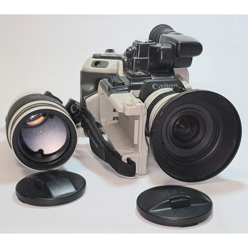 17 - A vintage Canon Canovision EX1 Hi8 8mm Video Camera with attached 5-15mm Zoom lens together with sep... 