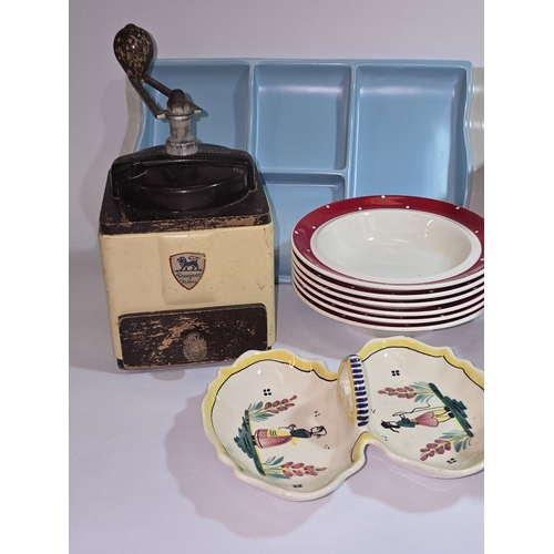 55 - A collection of vintage pottery items to include Poole Pottery Twintone hors d'oeuvres dish and a vi... 