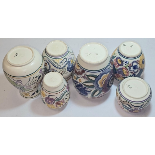 25 - Poole Pottery collection of Traditional pattern vases to include early bluebird example (6).