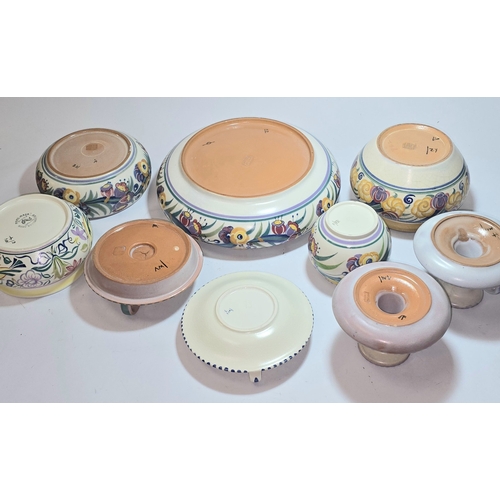 48 - Poole Pottery collection of traditional pattern shallow bowls and candle holders to include Carter S... 