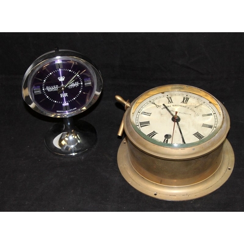 27 - Henry Browne & Sons Ship's Brass bulkhead clock with 6
